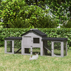 Outdoor Rabbit House 83" 2 Story Deluxe XL Wooden Rabbit Hutch Big Bunny Cage w/ Ladder and Run, Gray