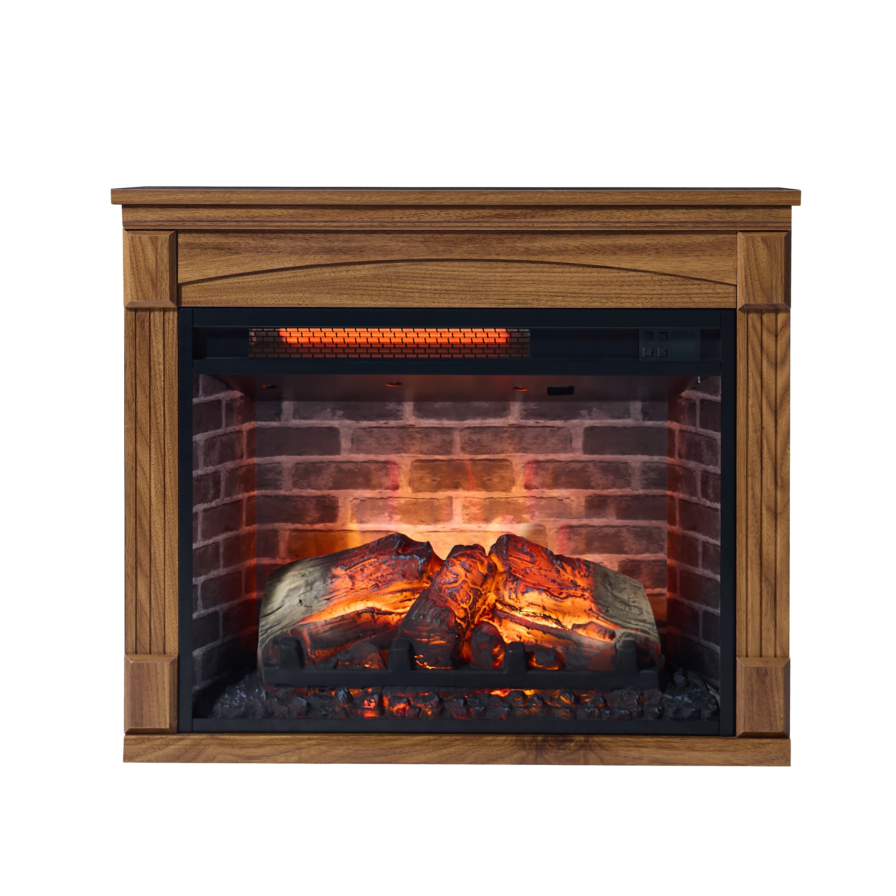 28" Remote Control TV Media Entertainment Center with Electric Fireplace, Realistic Flame Effect, Easy Mobility, 28" L x 11" W x 24" H, Dark Oak
