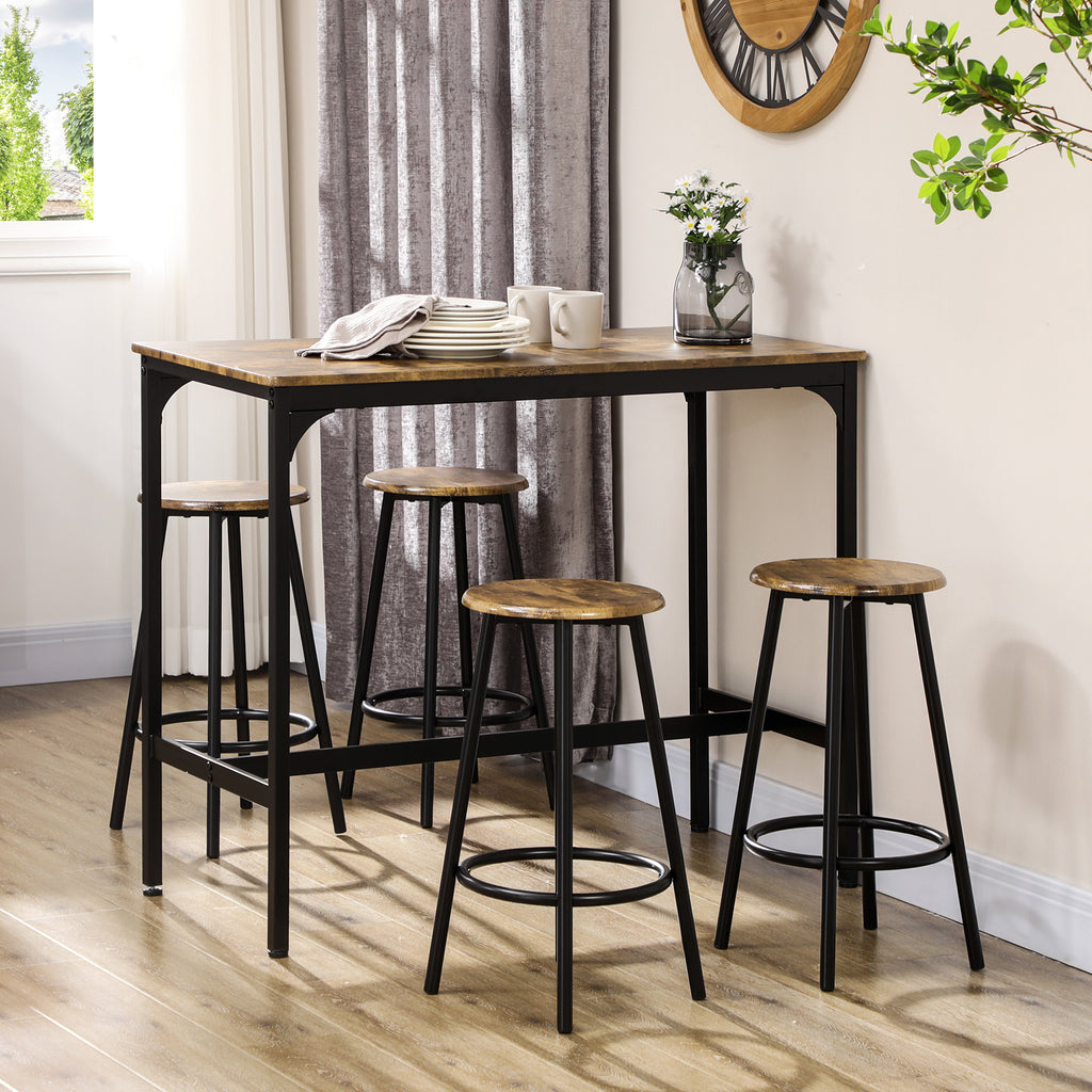 5-Piece Counter Height Bar Table and Chairs Set, Bar Table with Stools, Kitchen Table 4 Chairs, Rustic Brown