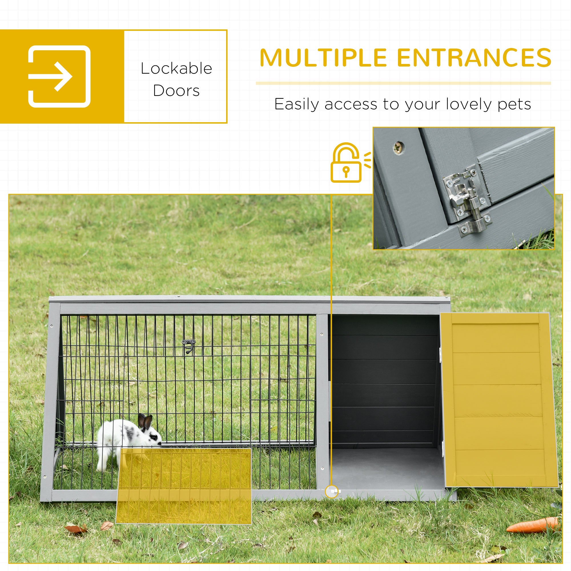 Rabbit Hutch Outdoor, Wooden Chicken Coop with Run, Outdoor Small Animal Cage for Rabbit, Small Duck and Chicken, for Garden, Backyard, Farms, 46" x 24.5" x 21", Light Gray