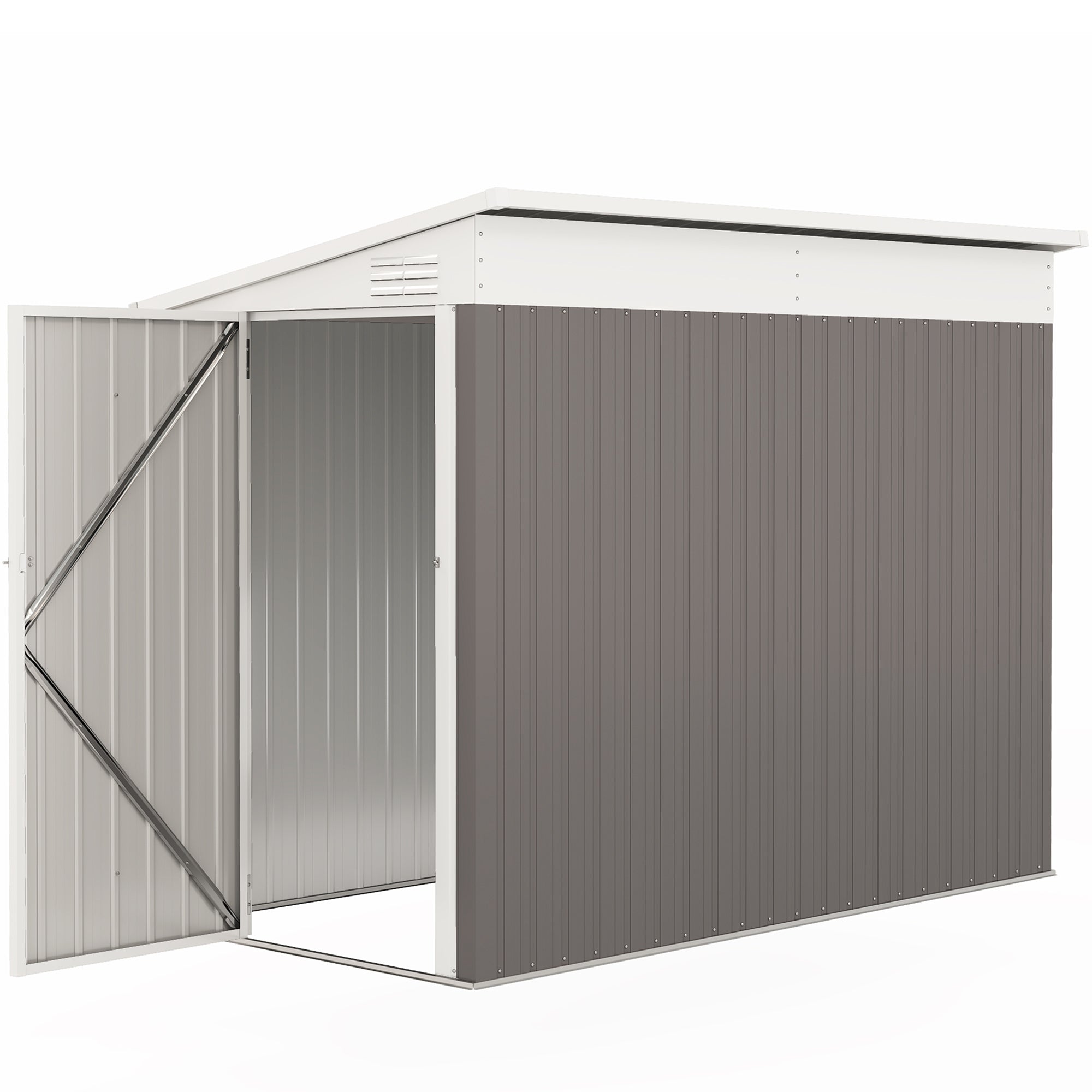 4' x 8' Lean to Garden Storage Shed, Outdoor Metal Tool House with Lockable Door Vents for Backyard Patio Lawn, Light Gray
