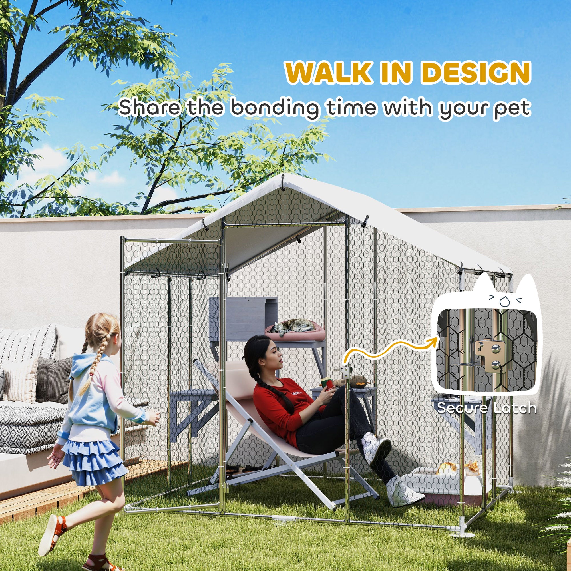 95" Extra Large Metal Outdoor Catio with Waterproof Cover, 2 Resting Boxes, 7 Jumping Platforms, for Multiple Cats