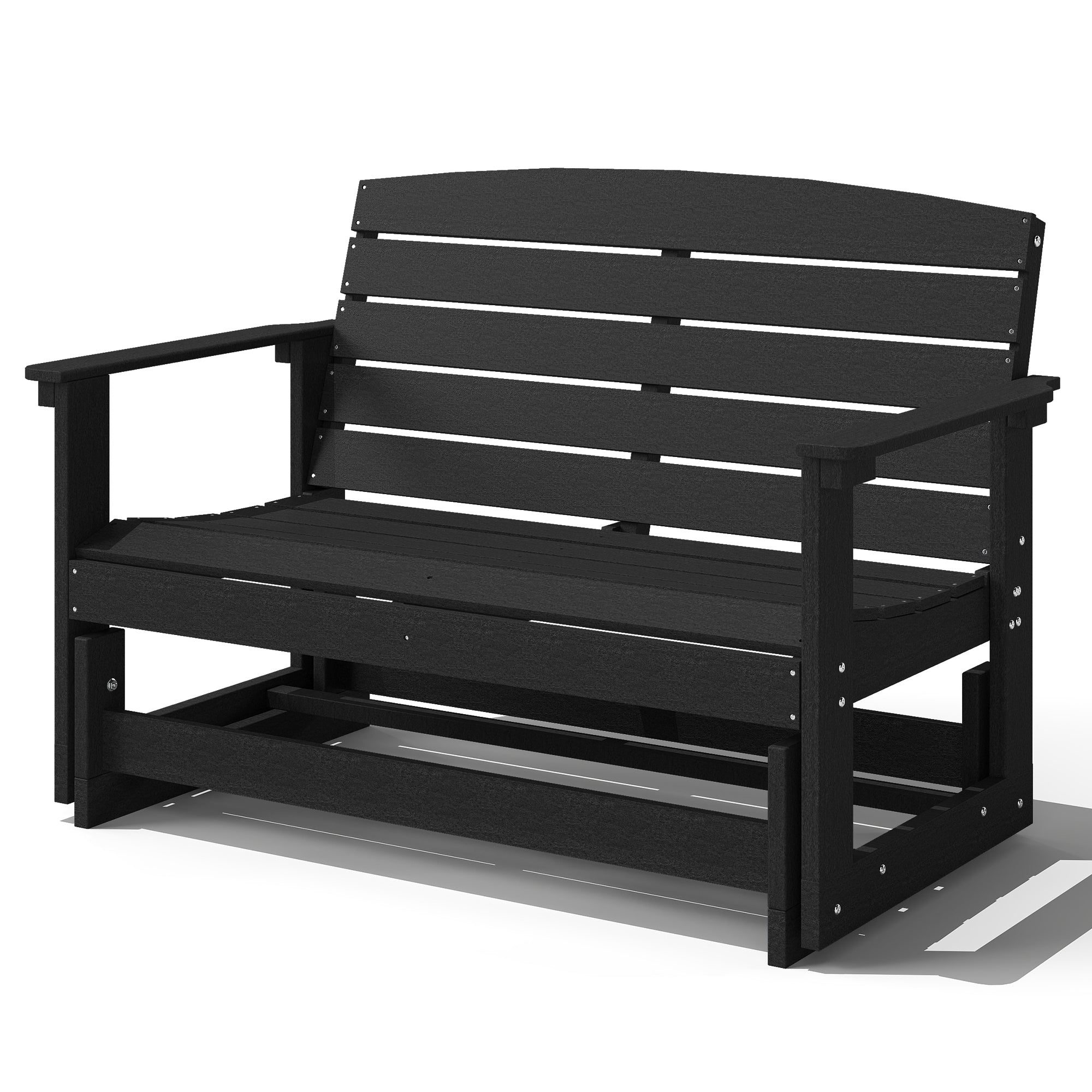 Patio Glider Bench w/ HDPE Slatted Double Rocking Chair, Black