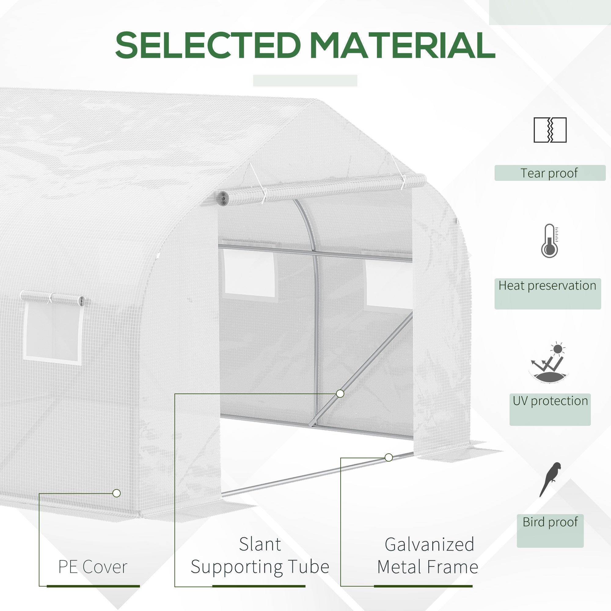 11.5' x 10' x 6.5' Outdoor Walk-in Greenhouse, Tunnel Green House with Roll-up Windows, Zippered Door, PE Cover, Heavy Duty Steel Frame, White