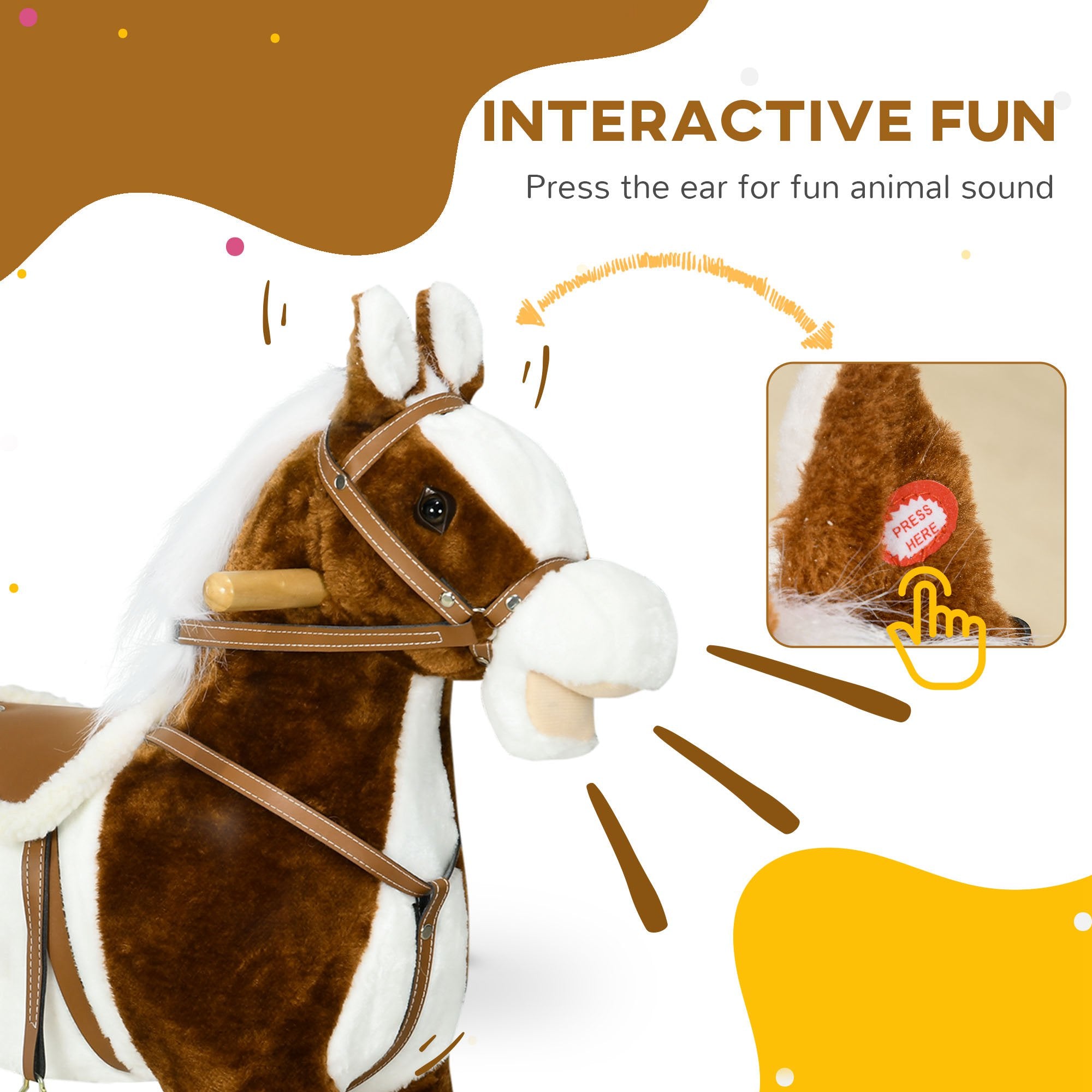 Rocking Horse with Sound, Ride on Horse with Saddle, Toddler Rocker, Gift for 3-8 Year Old, Brown