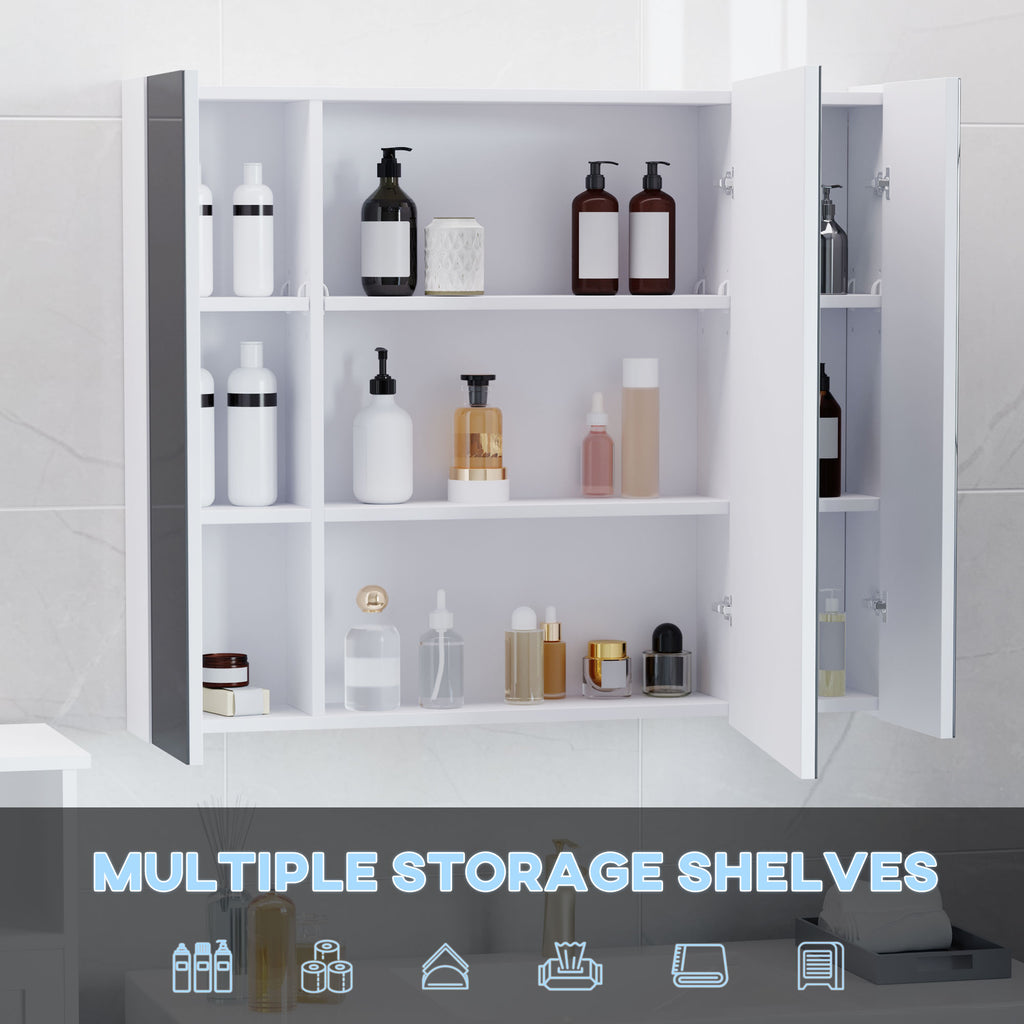 LED Medicine Cabinet, Wall-Mounted Bathroom Vanity Mirror Organizer with Dimmer Touch Switch, USB Charged, White