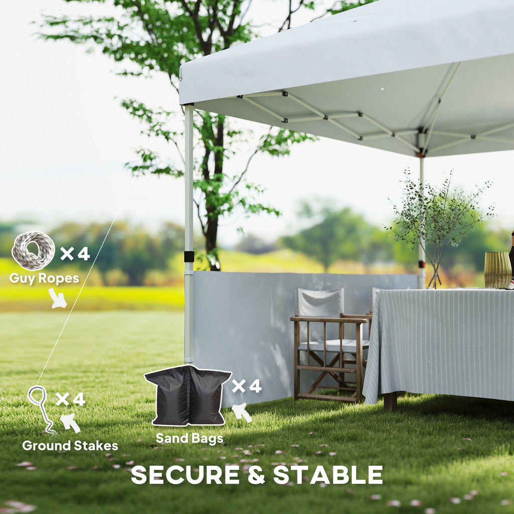 10' x 10' Pop Up Canopy Tent with 2 Half Sidewalls, UV50+ Instant Sun Shelter with Wheeled Carry Bag, White