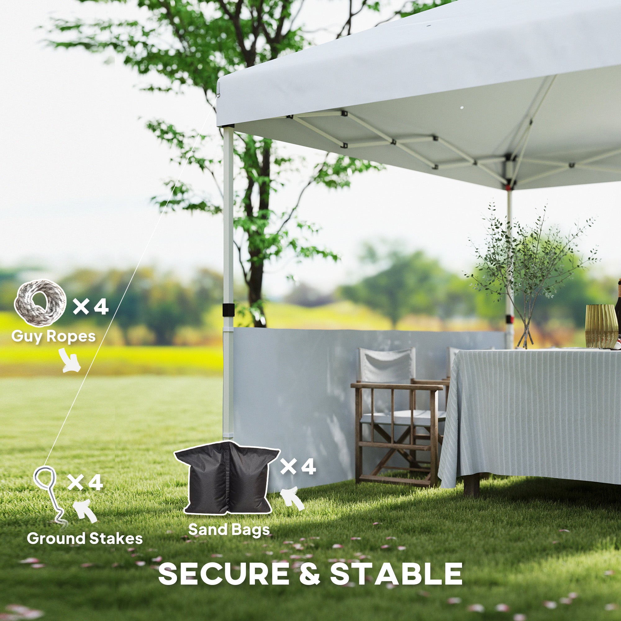 10' x 10' Pop Up Canopy Tent with 2 Half Sidewalls, UV50+ Instant Sun Shelter with Wheeled Carry Bag, White