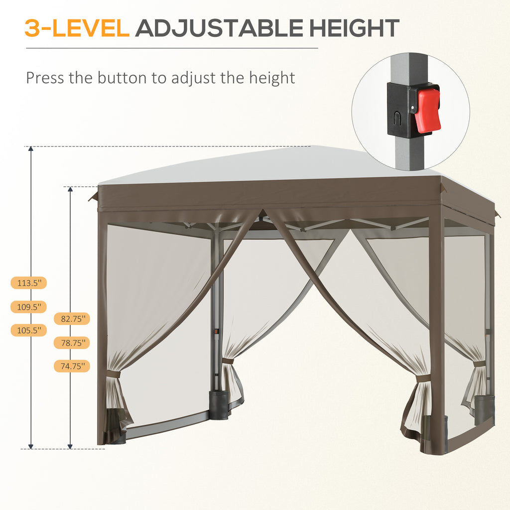 10' x 10' Pop Up Canopy Tent with Netting, Instant Sun Shelter, Tents for Parties, Height Adjustable, with Wheeled Carry Bag and 4 Sand Bags for Outdoor, Garden, Patio, Cream