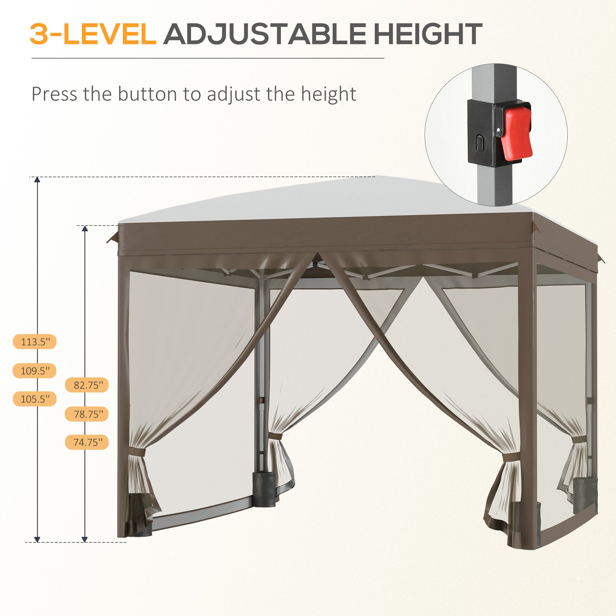 10' x 10' Pop Up Canopy Tent with Netting, Instant Sun Shelter, Tents for Parties, Height Adjustable, with Wheeled Carry Bag and 4 Sand Bags for Outdoor, Garden, Patio, Cream