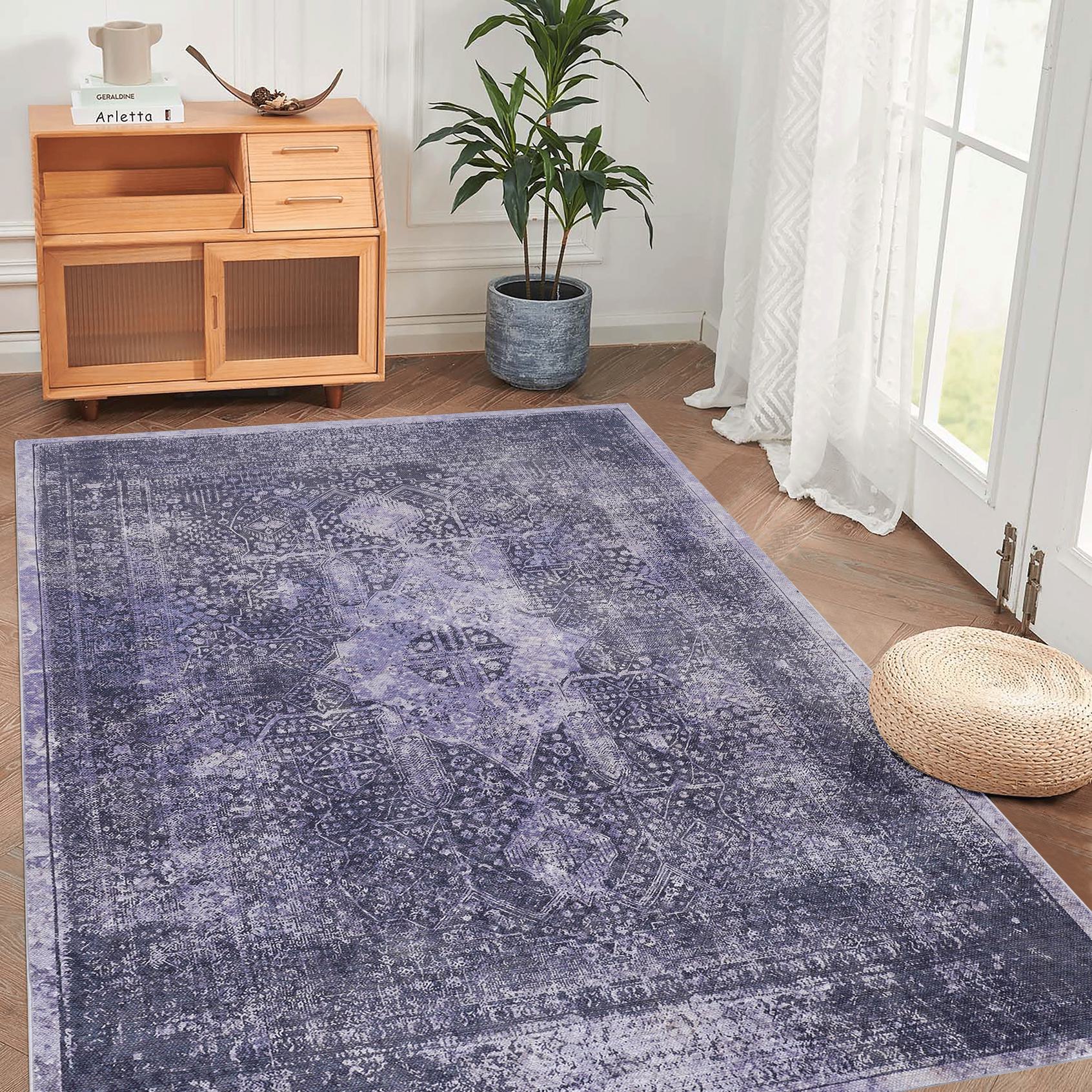 8x10 Washable Kid and Pet Friendly Area Rug, Low-Pile Non-Slip Non-Shedding Rug Blanket, for Living Room, Bedroom, Kitchen, Anthracite