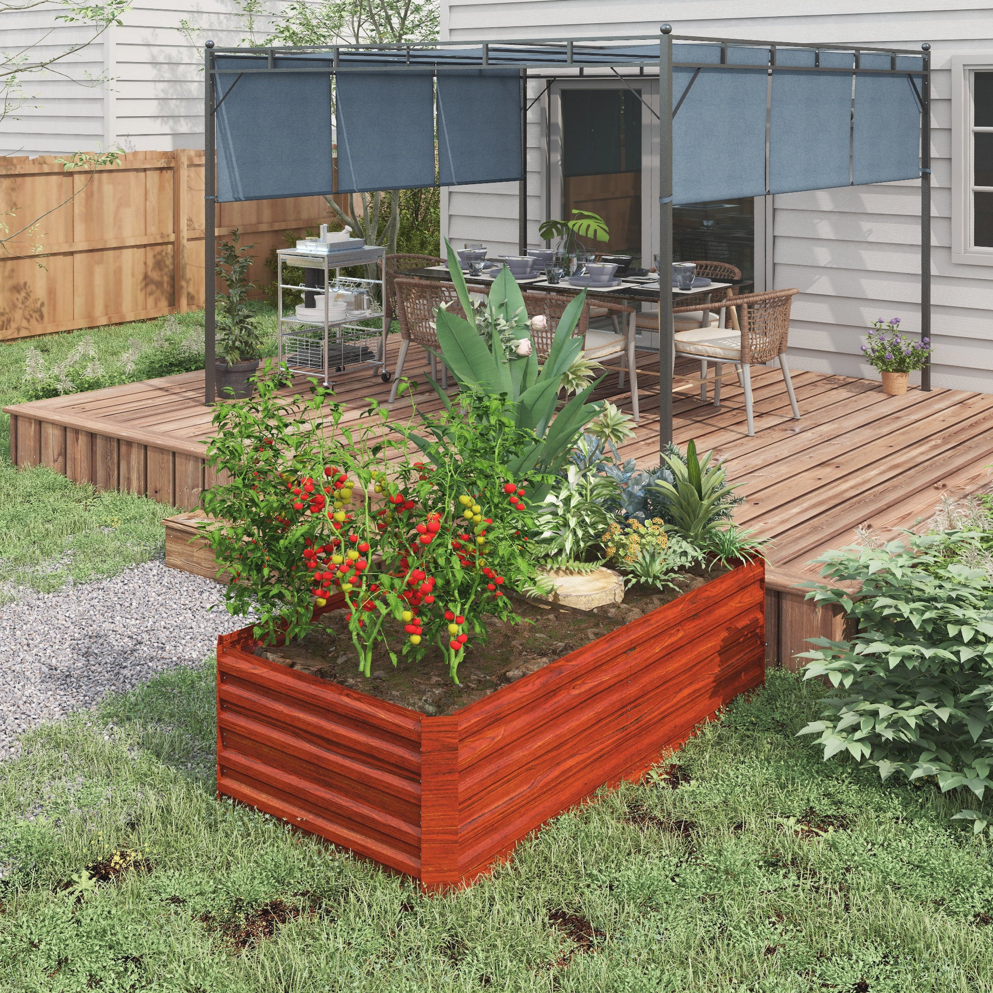 Galvanized Raised Garden Bed, Steel Outdoor Planters with Reinforced Rods, 71" x 36" x 23", Dark Brown