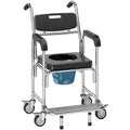 3-in-1 Shower Commode Wheelchair, Accessible Transport Commode Medical Rolling Chair, Black