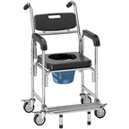 3-in-1 Shower Commode Wheelchair, Accessible Transport Commode Medical Rolling Chair, Black