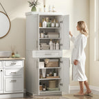 Modern Kitchen Pantry Freestanding Cabinet Cupboard with Doors and Drawer, Adjustable Shelving, White
