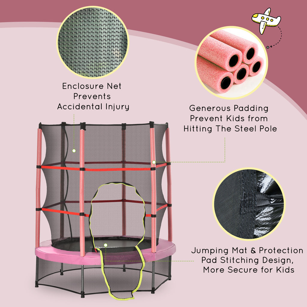 Φ5FT Kids Trampoline with Enclosure Net for Age 3 to 6 Years Pink