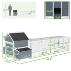 156" Extra Large Wooden Chicken Coop with 2 Nesting Box, Run Cage, Waterproof Wave Roof, for 10-15 Chickens, Light Gray
