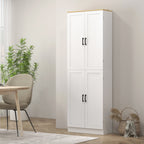 Freestanding Kitchen Pantry, 4-Door Kitchen Pantry Cabinet with Adjustable Shelves and Doors, Distressed White