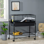 Two-Story Small Animal Cage Removable from Stand, Pet Habitat with Shelf & Wheels, 33" x 18.5" x 35", Charcoal Gray