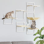 Cat Shelves for Indoor Cats, 6Pc Modern Cat Wall Furniture with Adjustable Height Jumping Platforms & Hammock, Cream White