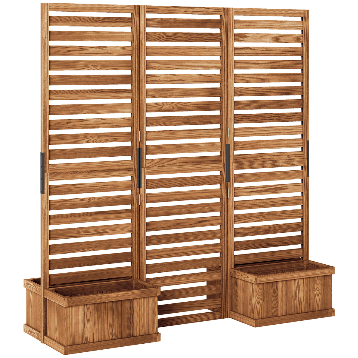 62.5" x 19" x 66" Wood Panel Trellis w/ 4 Planter Box Raised Bed for Garden Natural Wood