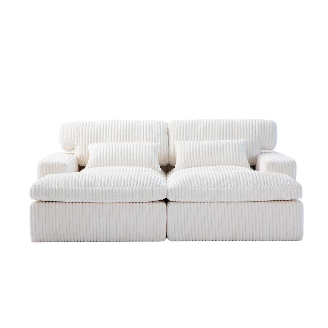 Deep Seat Sofa Double Chaise Lounge Chair with Corduroy Fabric, Compressed Sofa Sectional Loveseat for Apartments, 82.5'' L x 57'' W x 23.5'' H, White