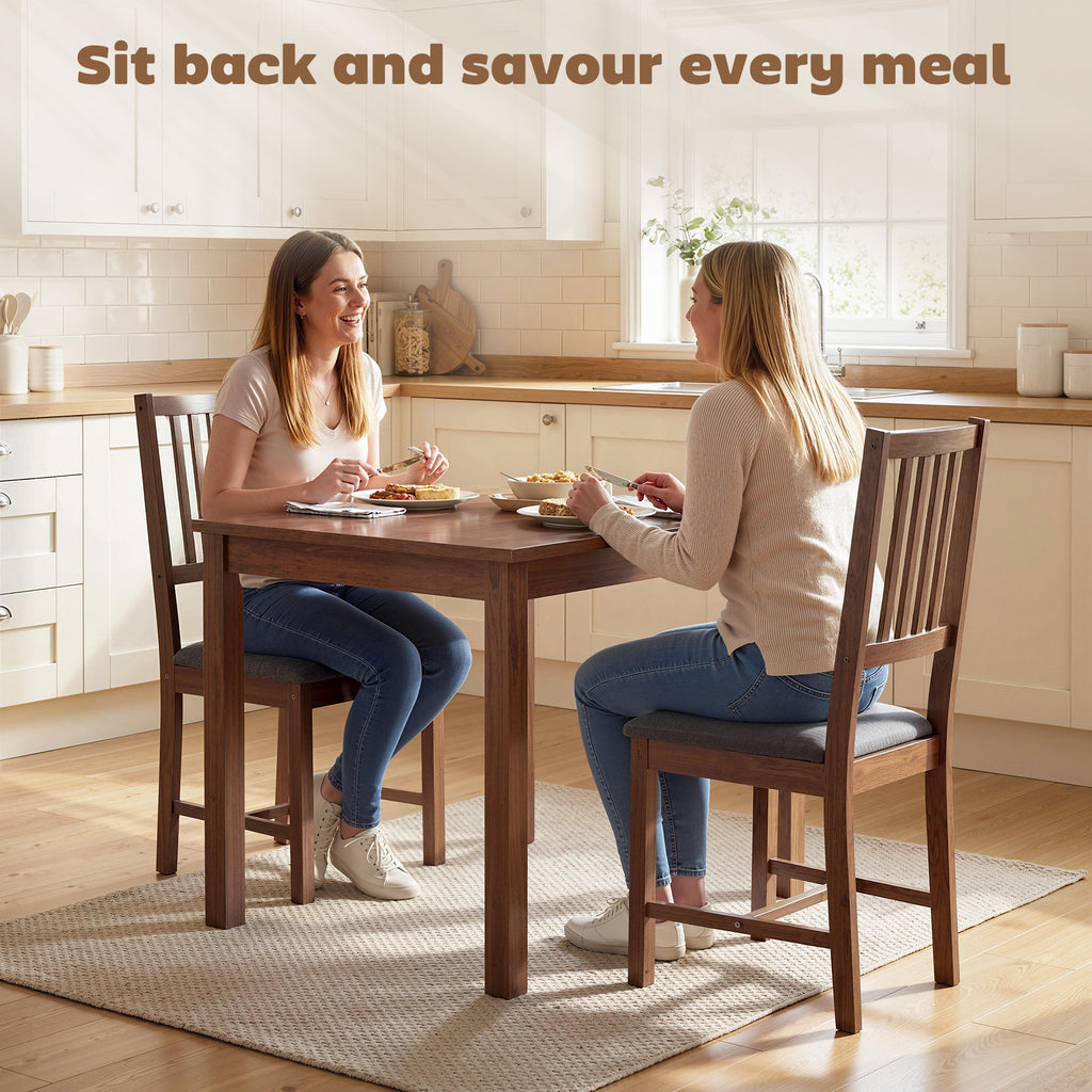 Set of 2 Dining Chairs, Upholstered Slat Back Dining Room Chairs with Rubberwood Legs and Padded Seat, Walnut