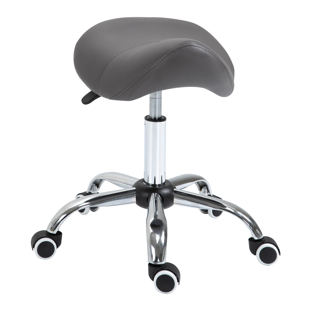 Ergonomic Rolling Saddle Stool PU Leather Hydraulic Spa Stool Height Adjustable Swivel Drafting Salon Chair, Gray
