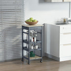 Mobile Kitchen Cart, Rolling Kitchen Island with Storage, Utility Cart with Wire Fruit Baskets, Trays and Drawer, Gray