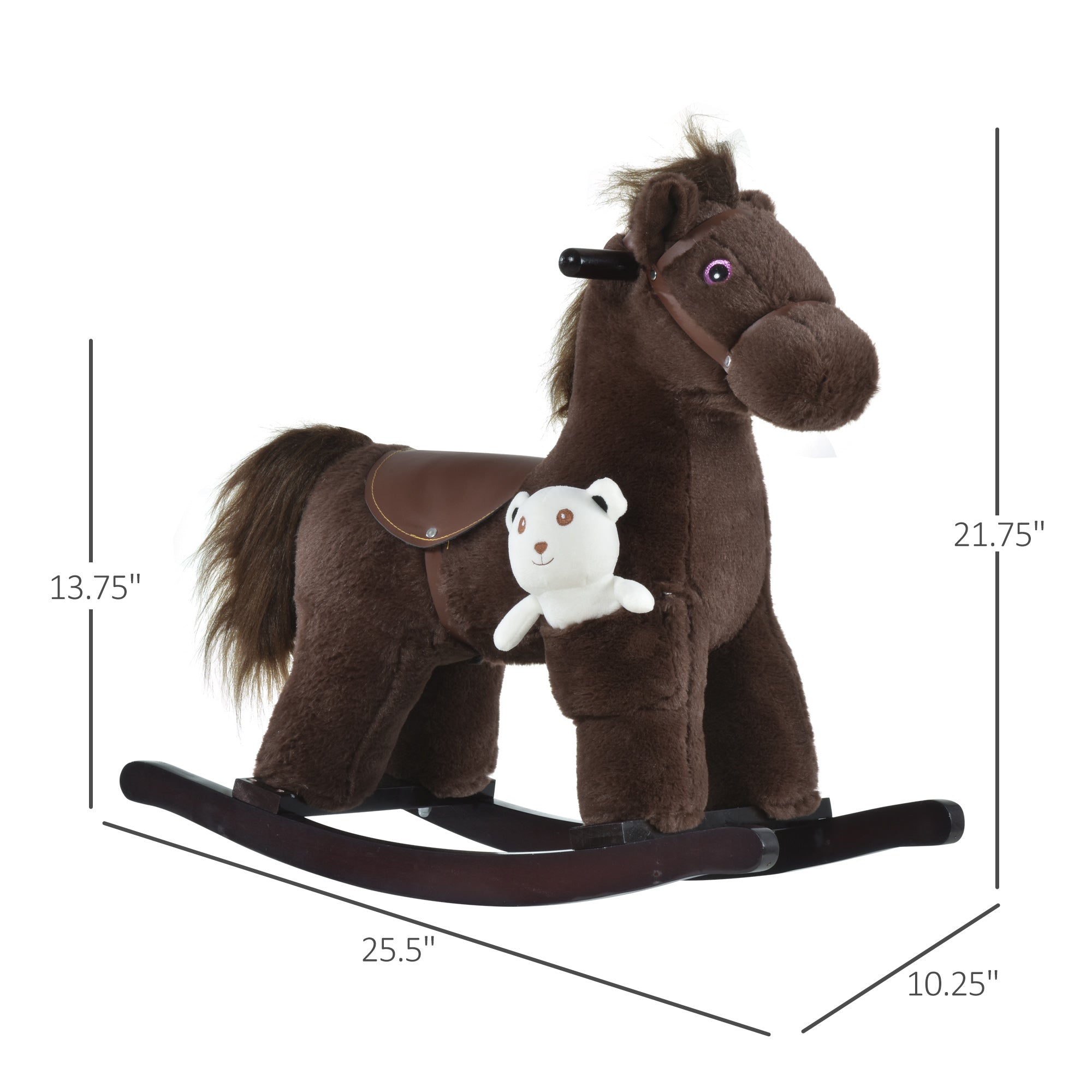 Kids Rocking Horse with Bear Toy, Plush Animal Rocker with Fun Realistic Sounds for Toddler 18-36 Months, Brown