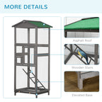 65" Wooden Bird Cage Outdoor Aviary House for Parrot, Parakeet, with Pull Out Tray and 2 Doors, Grey