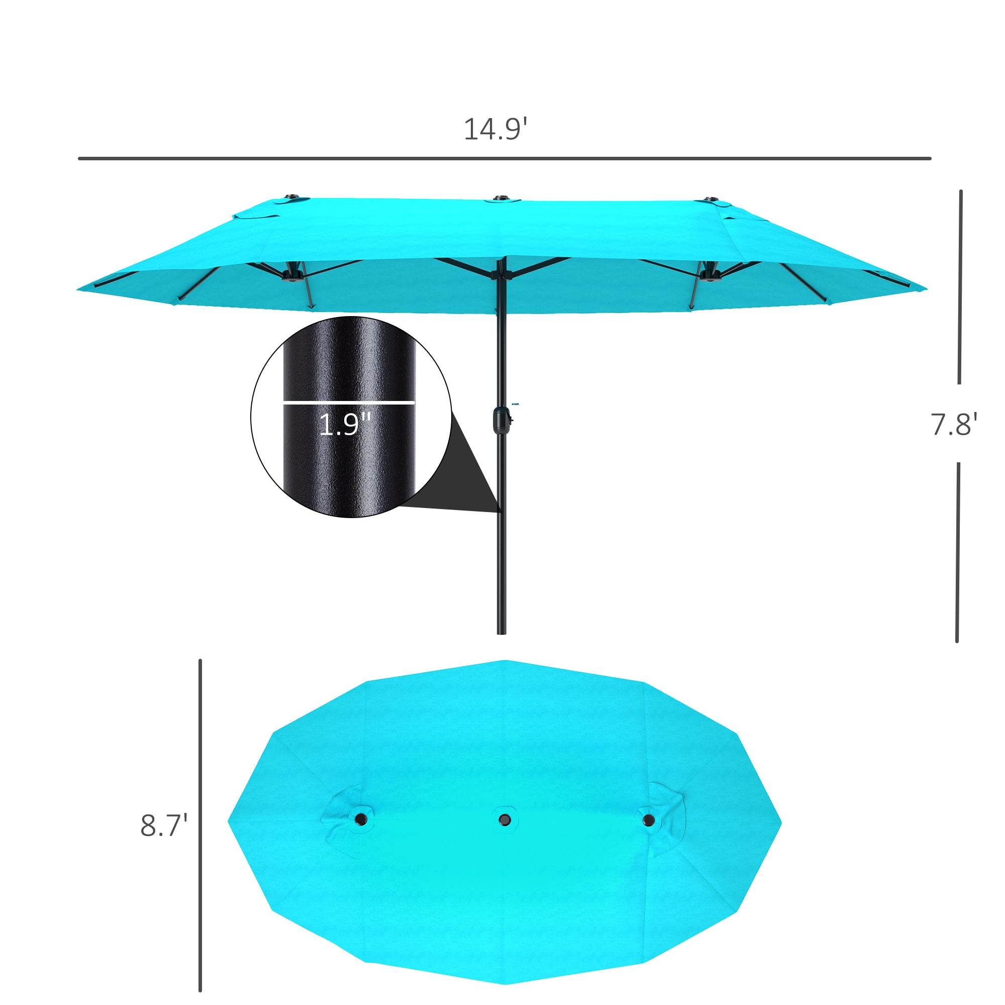 Patio Umbrella 15ft Double-Sided Outdoor Market Extra Large Umbrella with Crank Handle for Backyard, Light Blue