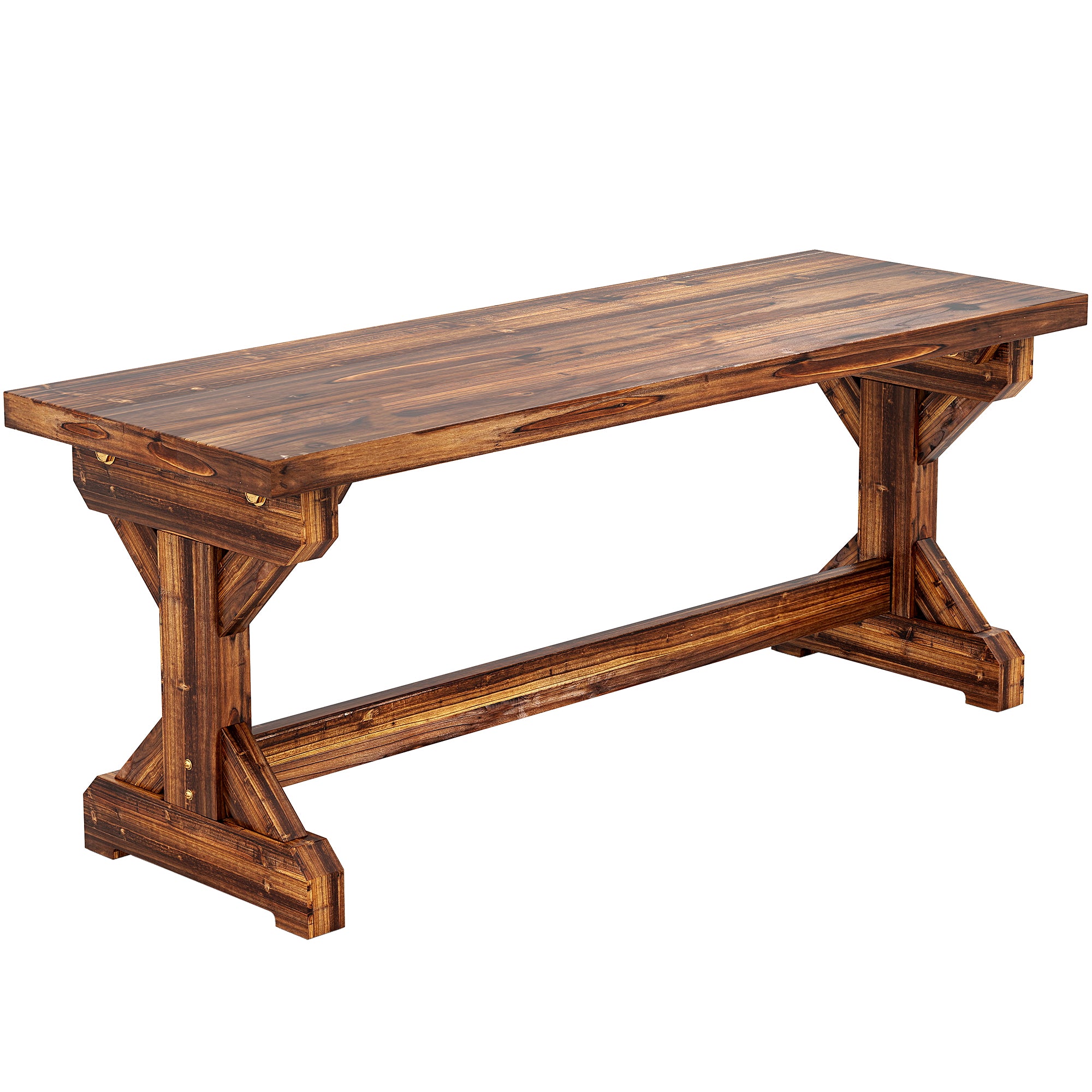 Rustic Outdoor Wooden Bench, Backless Garden Bench Patio Loveseat with X-Shape Base for Porch, Park, Carbonized