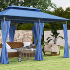 10' x 13' Double Roof Patio Gazebo, Outdoor Gazebo with Curtains, for Garden, Lawn, Backyard and Deck, Dark Blue