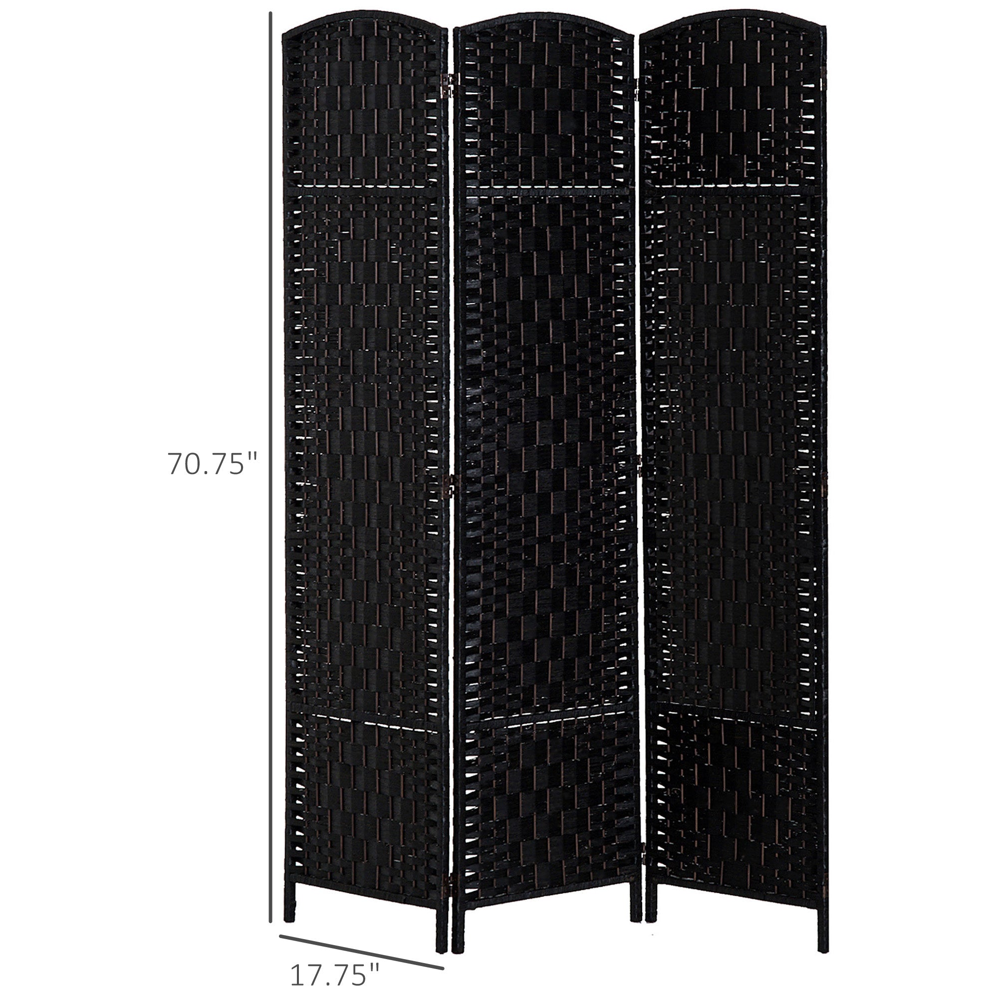 Room Divider 3 Panel, 6FT Tall Folding Privacy Screen, Freestanding Hand-Woven Partition for Room Separation with 360° Hinges, Paper Rope Diamond Weave, Black