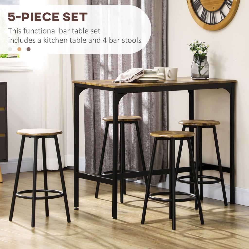 5-Piece Counter Height Bar Table and Chairs Set, Bar Table with Stools, Kitchen Table 4 Chairs, Rustic Brown
