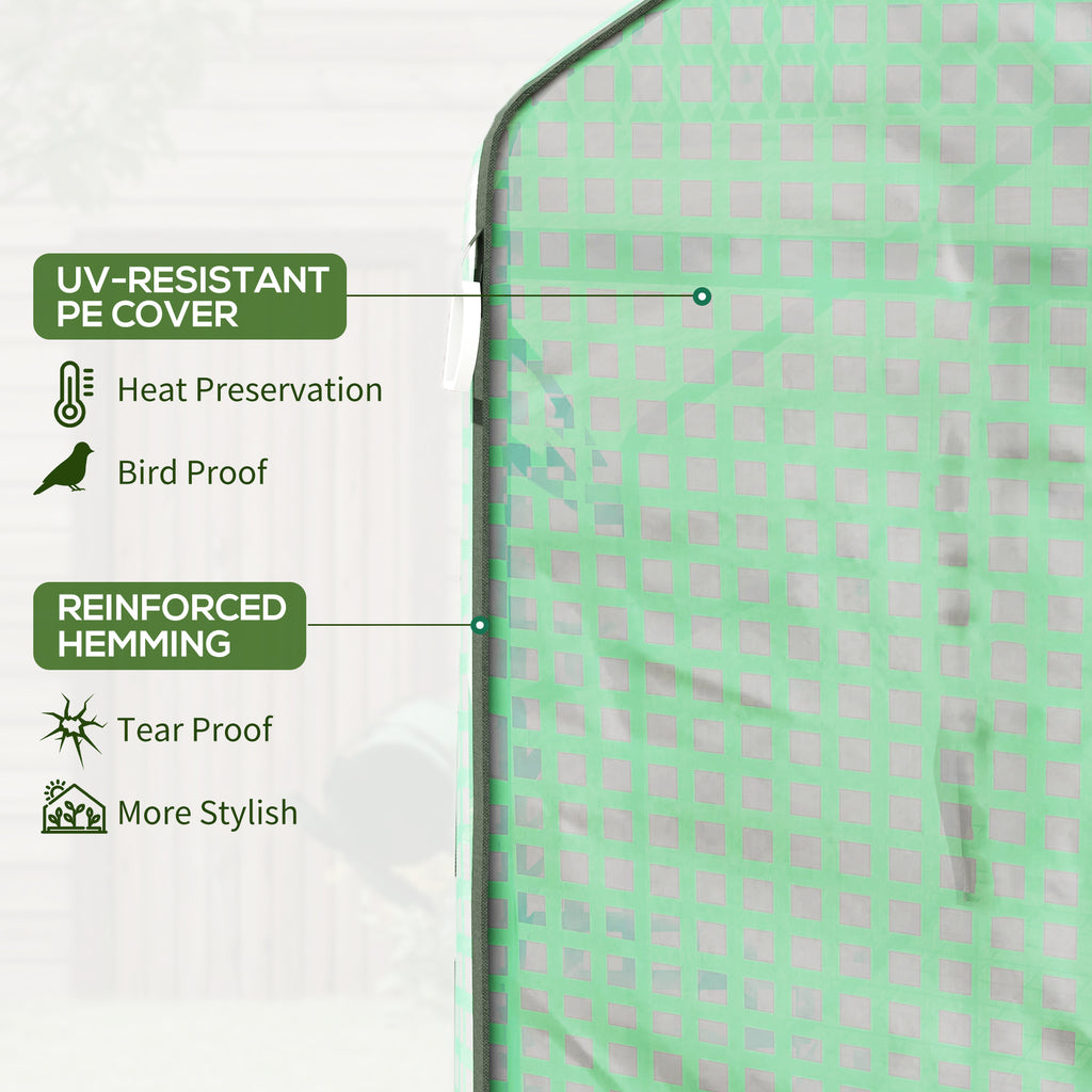 4.6' x 4.7' Portable Greenhouse, Water/UV Resistant Walk-In Small Outdoor Green House with 2 Tier U-Shaped Flower Rack Shelves, Roll Up Door & Windows, Green