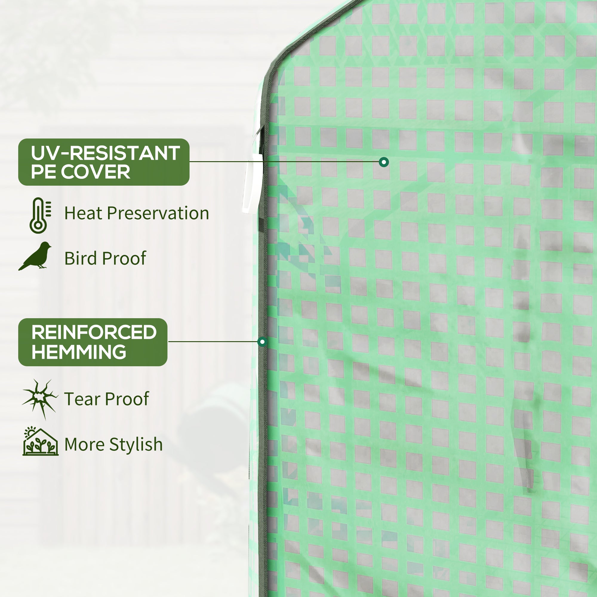 4.6' x 4.7' Portable Greenhouse, Water/UV Resistant Walk-In Small Outdoor Green House with 2 Tier U-Shaped Flower Rack Shelves, Roll Up Door & Windows, Green