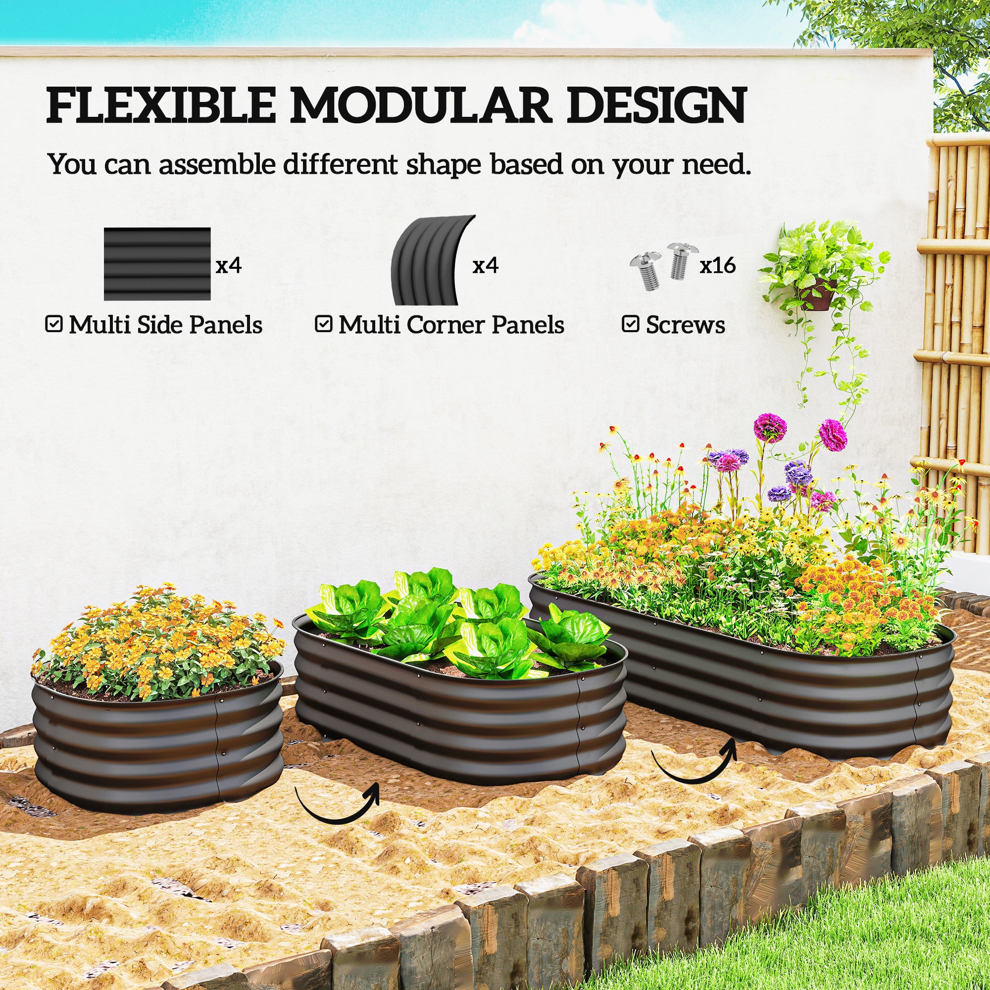 4.9' x 2' x 1' Galvanized Raised Garden Bed Kit, Metal Planter Box with Safety Edging, Dark Gray