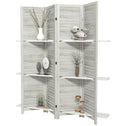 4 Panel 67" Tall Wood Privacy Screen Room Divider with 3 Shelves and Folding Storage for Bedroom, Distressed White