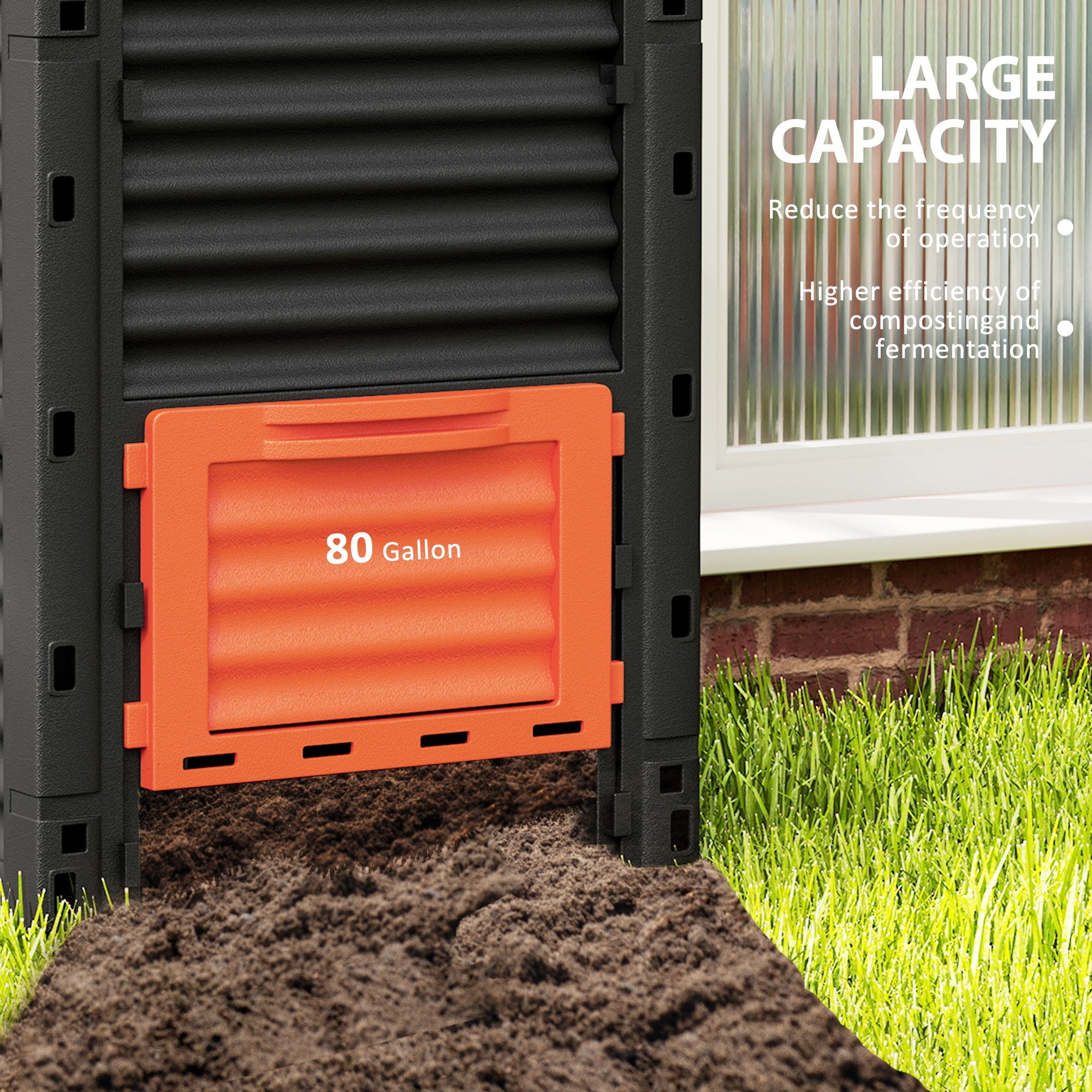 Garden Compost Bin 80 Gallon Outdoor Large Capacity Composter Fast Create Fertile Soil Aerating Box, Orange