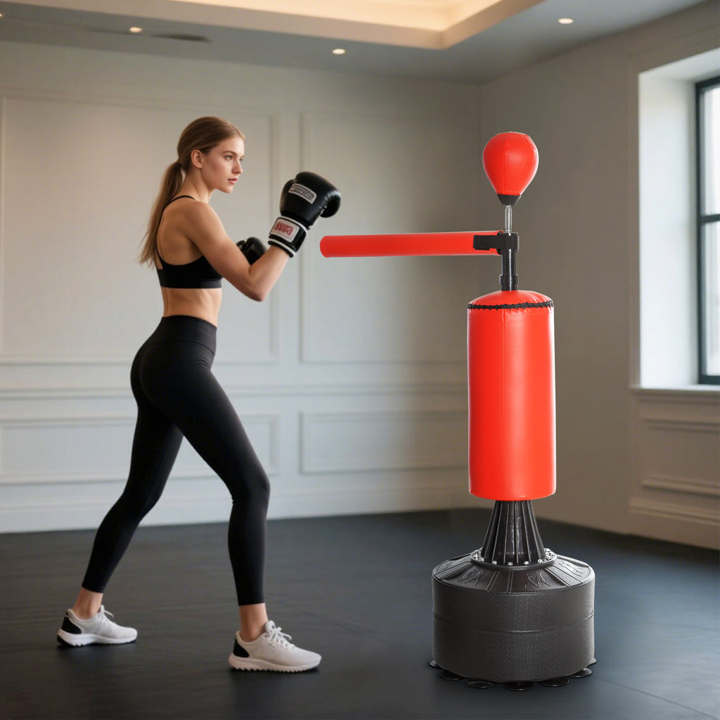 Boxing Bag, Freestanding Punching Bag with Speed Ball, Rotating Boxing Bar and Gloves, Weighted Base