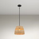 Farmhouse Style Single Light Pendant with Rattan Shade, Black Metal Finish, Ideal for Homer Decor, 12" L x 12" W x 10" H, Black