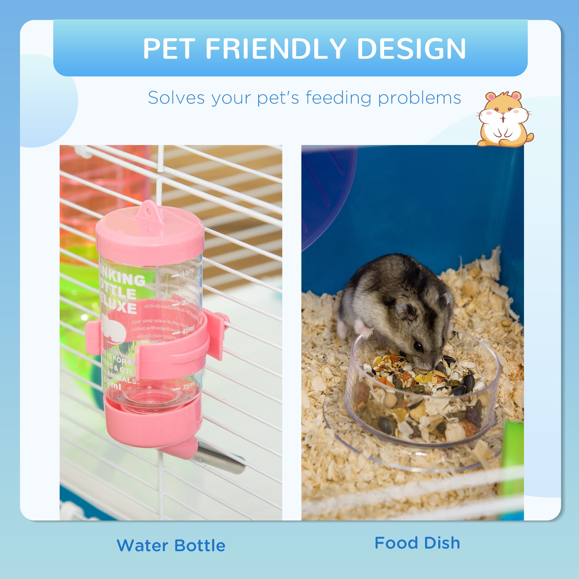 23" 5-Tier Hamster Cage with Wheel and Water Bottle, Blue