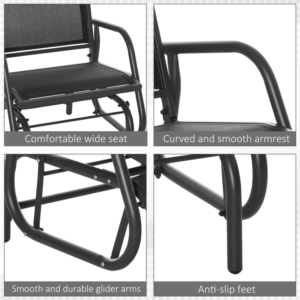 2-Piece Outdoor Glider Swing, Rocking Chair Set with Breathable Mesh Fabric, Sturdy Durable Frame, Curved Armrests, Supports Up to 264 lbs., for Backyard, Garden, Porch, Black
