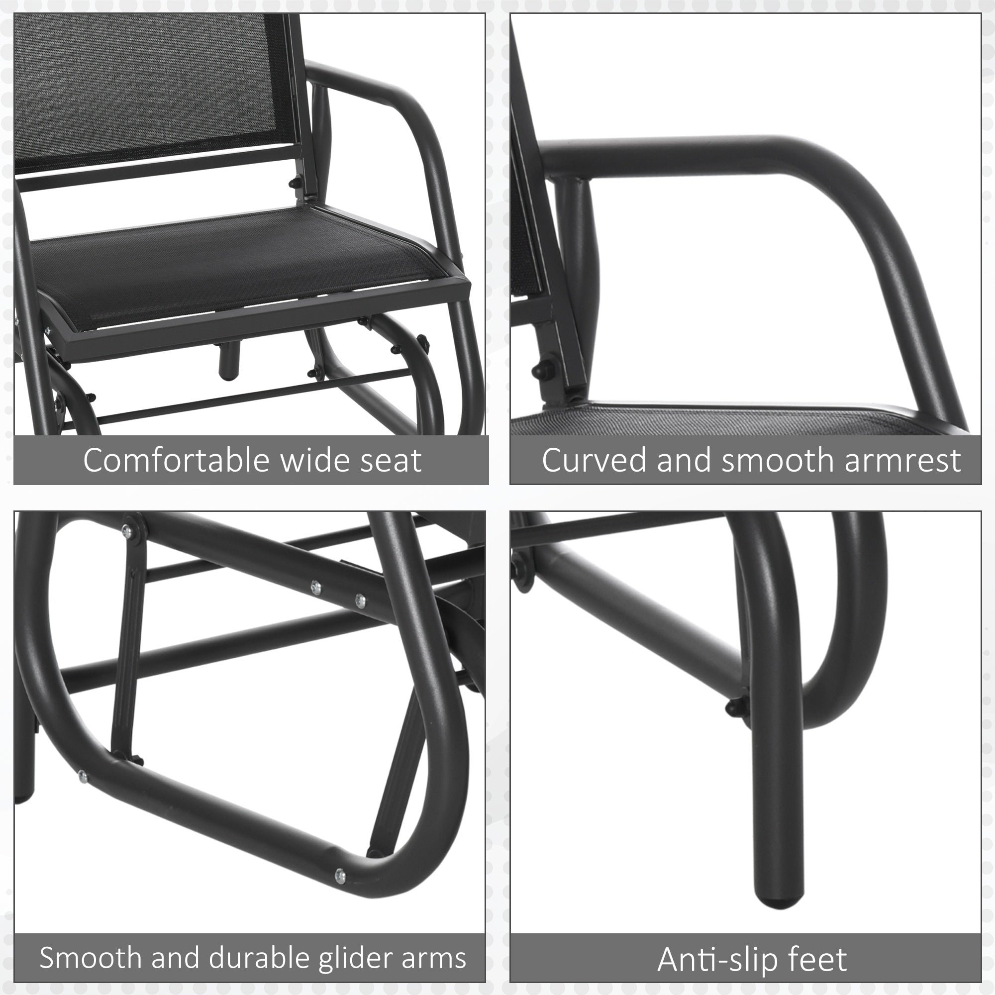 2-Piece Outdoor Glider Swing, Rocking Chair Set with Breathable Mesh Fabric, Sturdy Durable Frame, Curved Armrests, Supports Up to 264 lbs., for Backyard, Garden, Porch, Black