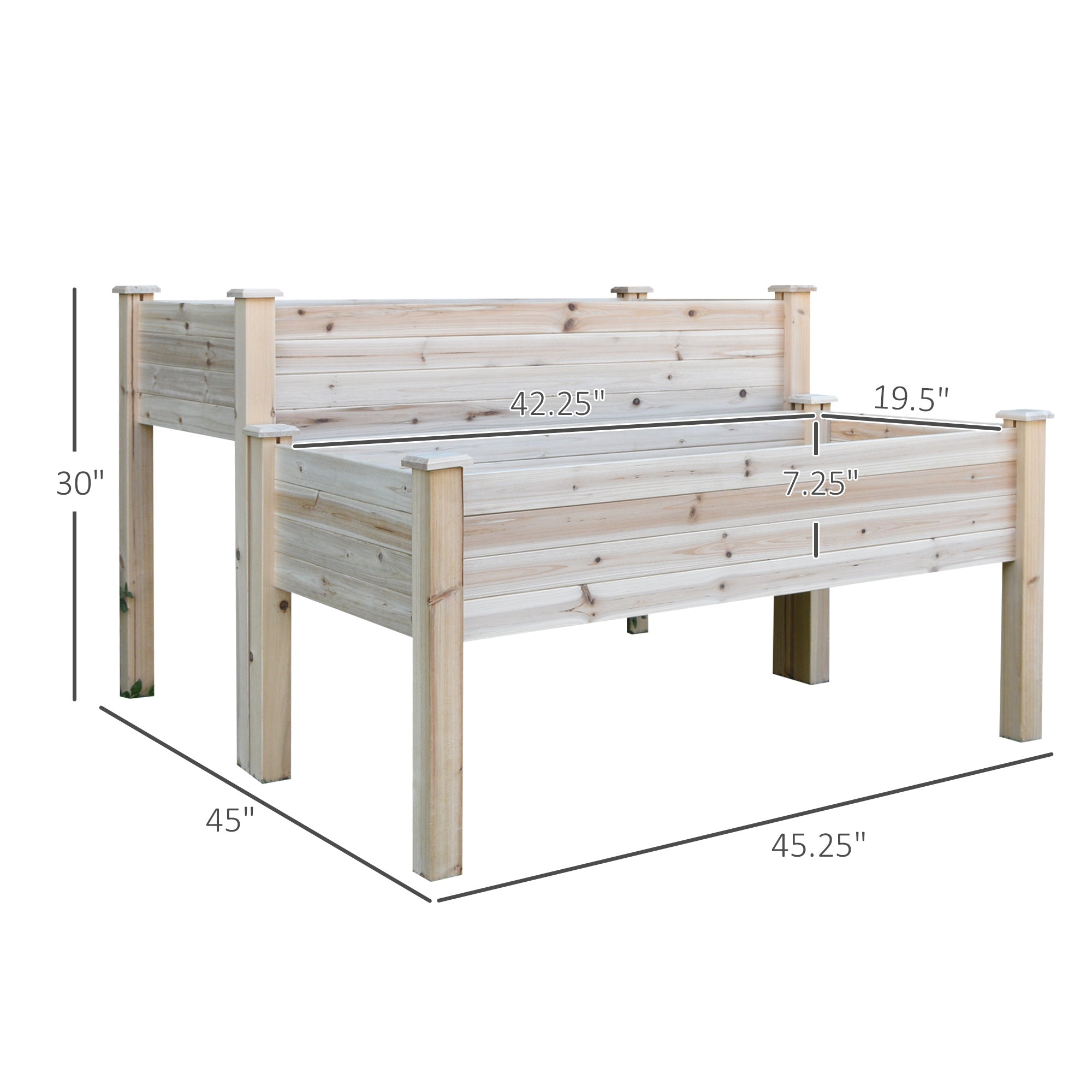 Two-Tier Wooden Elevated Garden Bed with Legs, Large Capacity 45x45 Outdoor Planter for Vegetables, Flowers, and Herbs, Ideal for Gardeners, Natural