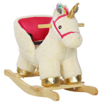 Kids Rocking Horse, Unicorn with Realistic Sound, Safety Belt & Wooden Base for 18-36 Months