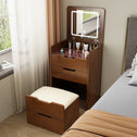 3-in-1 Vanity Desk with Flip Top Mirror, Compact Makeup Vanity Set with Visible Glass Desktop and 3 Drawers, 20" L x 16" W x 31.5" H, Walnut