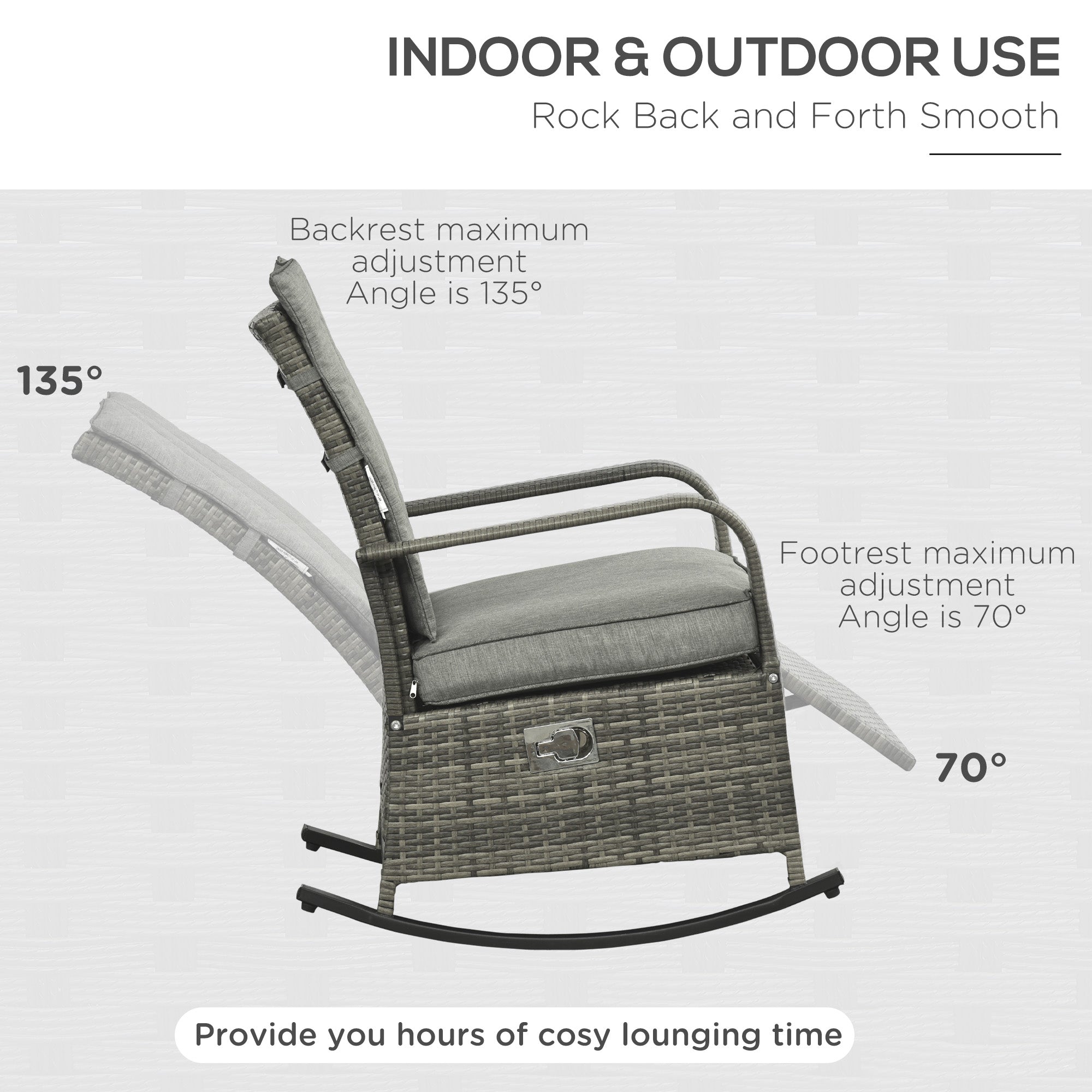 PE Rattan Rocking Recliner with Footrest, Gray